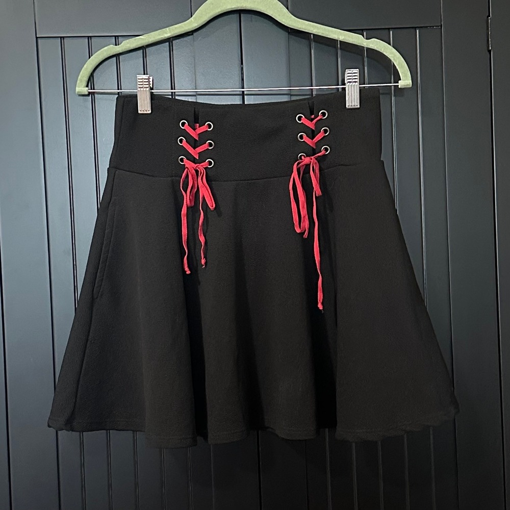 Midnight Hour Skater Skirt Women Small Black Red Lace Up High Waist Edgy Punk
